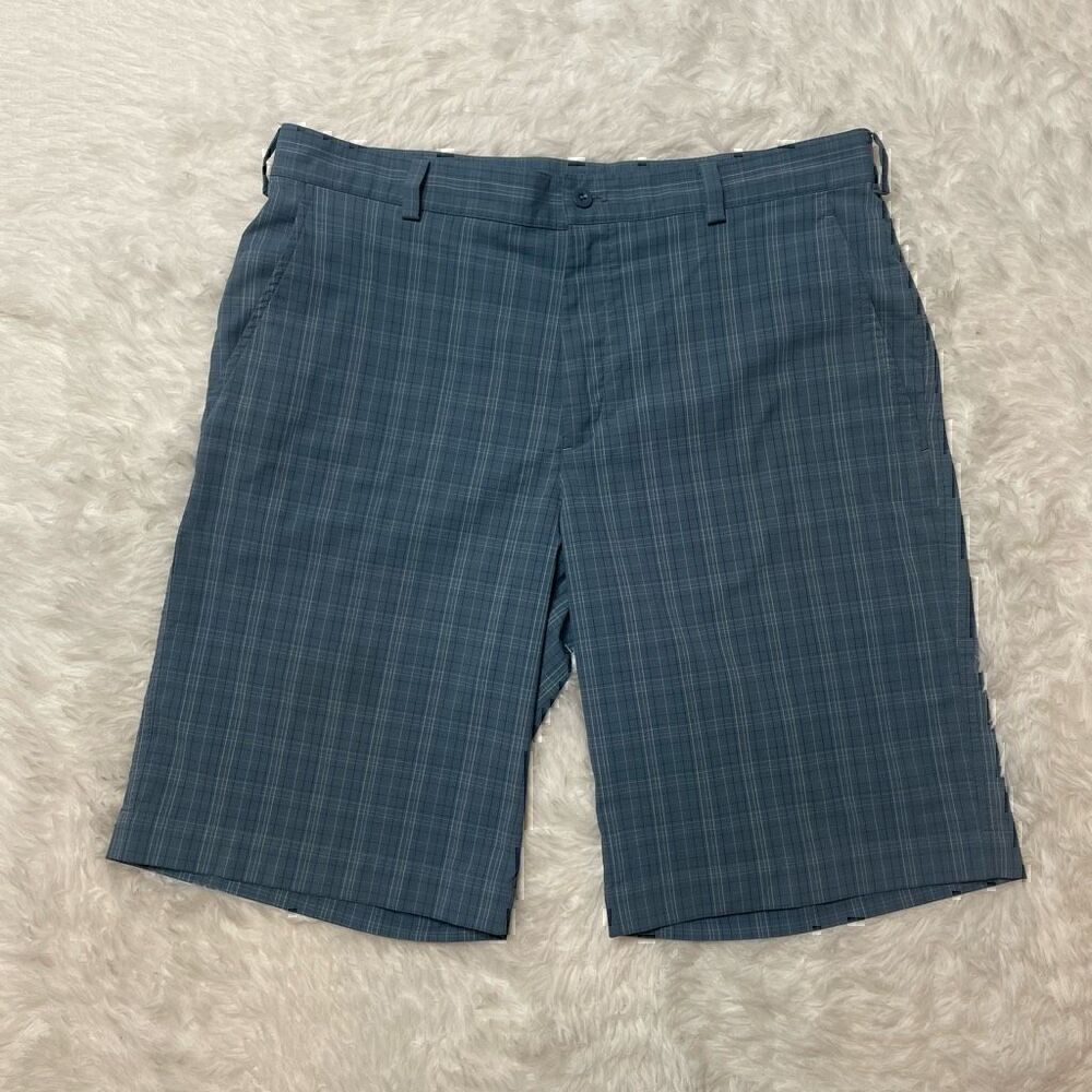 Nike Golf Shorts Mens 34 Blue Plaid Dri Fit Performance Tech Stretch Core